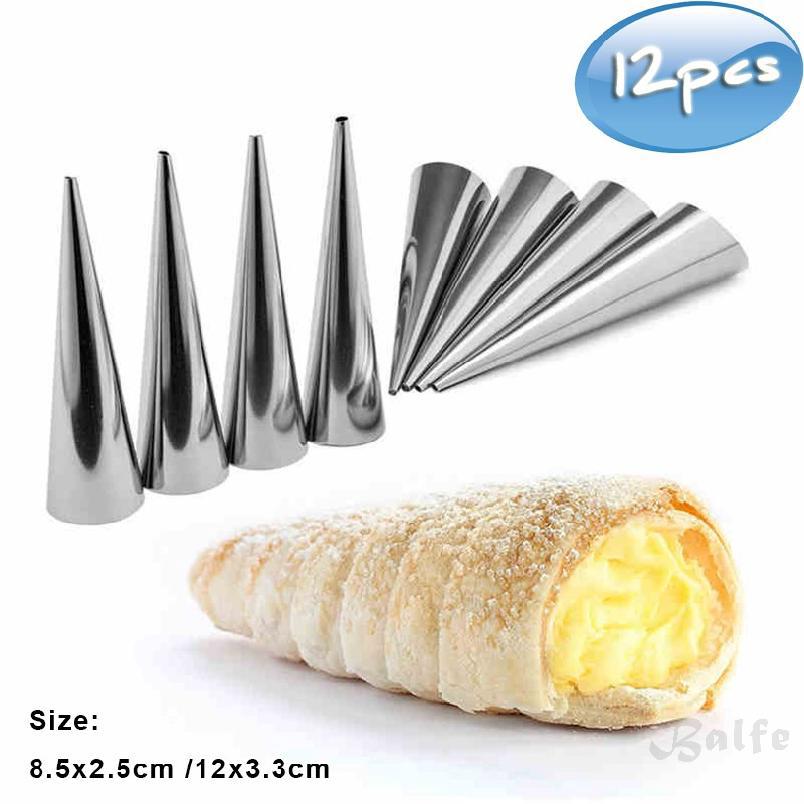 Set 12 khuôn inox hình nón xoắn ốc làm kem bánh sừng ống chuyên dụng
