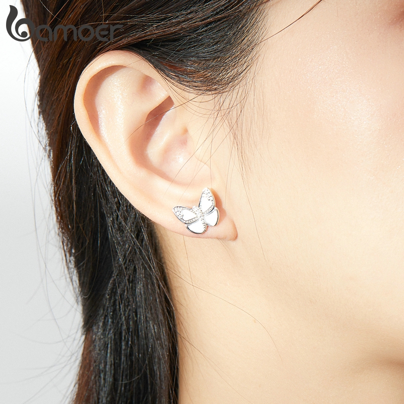 Bông tai BAMOER Bạc 925 hình bướm đính đá thời trang