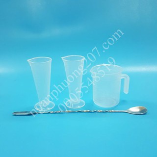 Bộ Dụng Cụ Pha Chế - 2 ly đong 100ml, ca đong 300ml, muỗng khuấy Inox 2 đầu.
