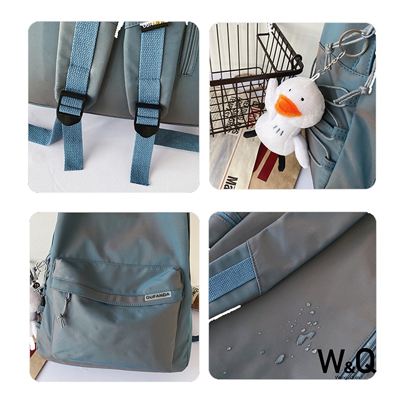 W&amp;Q Backpack Laptop Cặp Học Sinh - Xanh Ánh Tím - Kháng Nước - Trend Mới 2021 - Ảnh Thật Có Sẵn