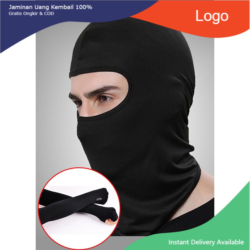 combo Khăn trùm đầu Ninja Fullface + Găng Tay Chống Nắng Xỏ Ngón màu đen