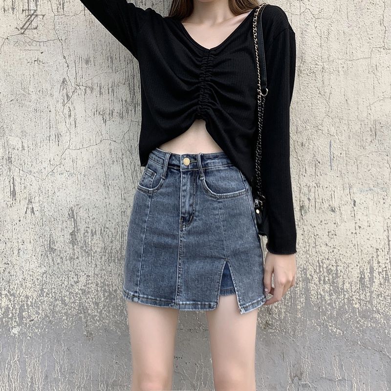Chân váy jean lưng cao dáng chữ A thời trang xuân hè 2021 sành điệu cho nữ | BigBuy360 - bigbuy360.vn