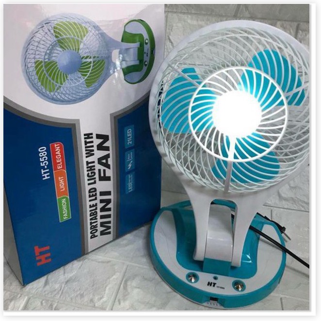 Quạt Tích Điện 5580 Mini Fan 2 In 1 Gấp Gọn