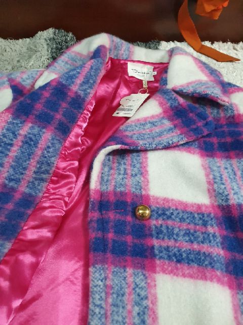 Áo khoác dạ dáng dài caro