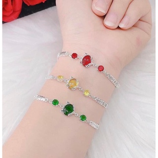 Lắc tay bạc thân kim tiền mặt hồ ly đá màu phong thuỷ