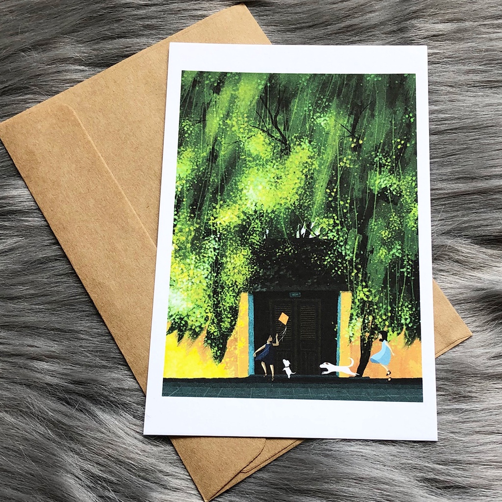 Postcard, Thiệp chúc mừng, Tranh trang trí BST họa sỹ Đốm  kèm bao thư Kraft