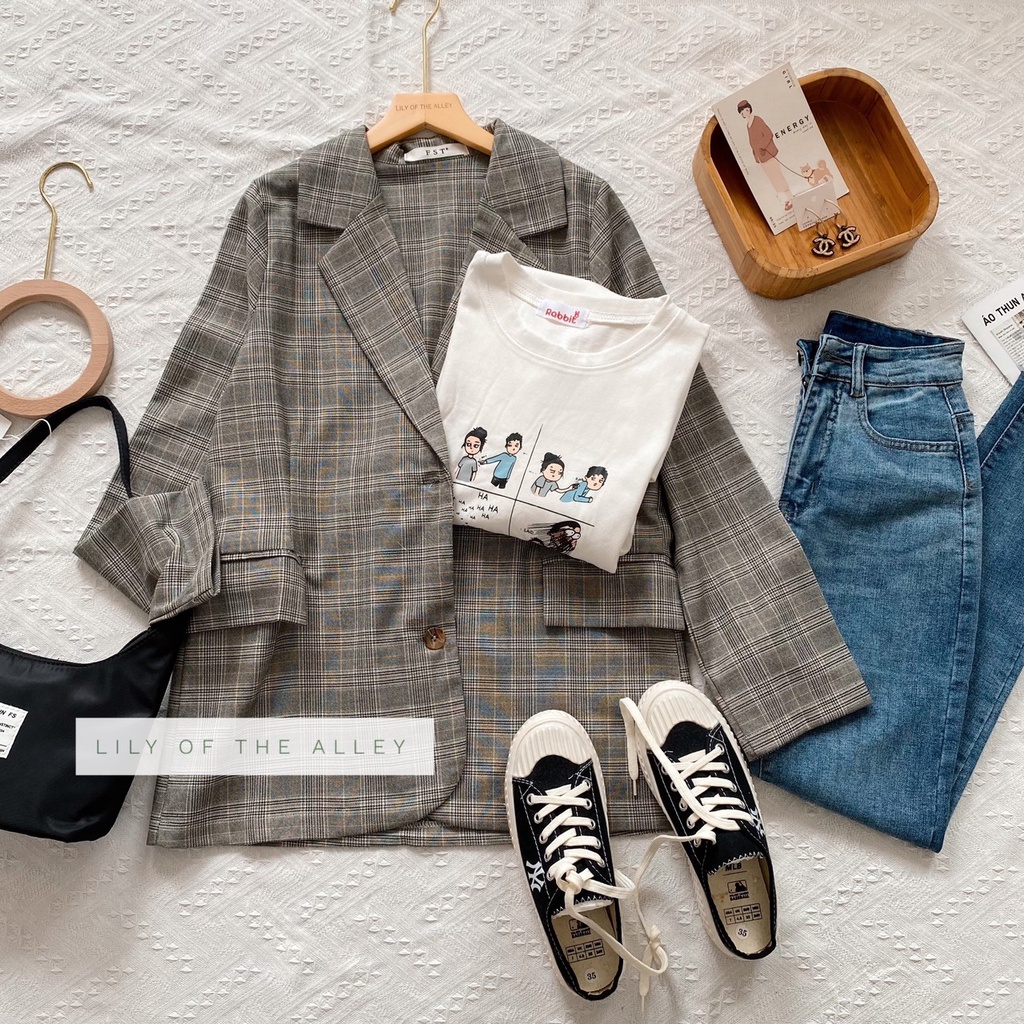 Áo blazer kẻ 1 lớp 2 khuy túi nắp