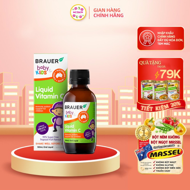 Thực phẩm bổ sung Vitamin C Brauer Baby Kids Liquid 100mL dành cho trẻ trên 1 tuổi - QT258