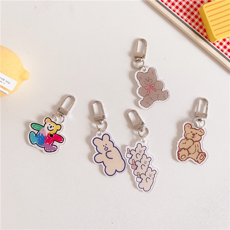 Móc Khóa Acrylic Hình Gấu Dễ Thương Phong Cách Hàn Quốc