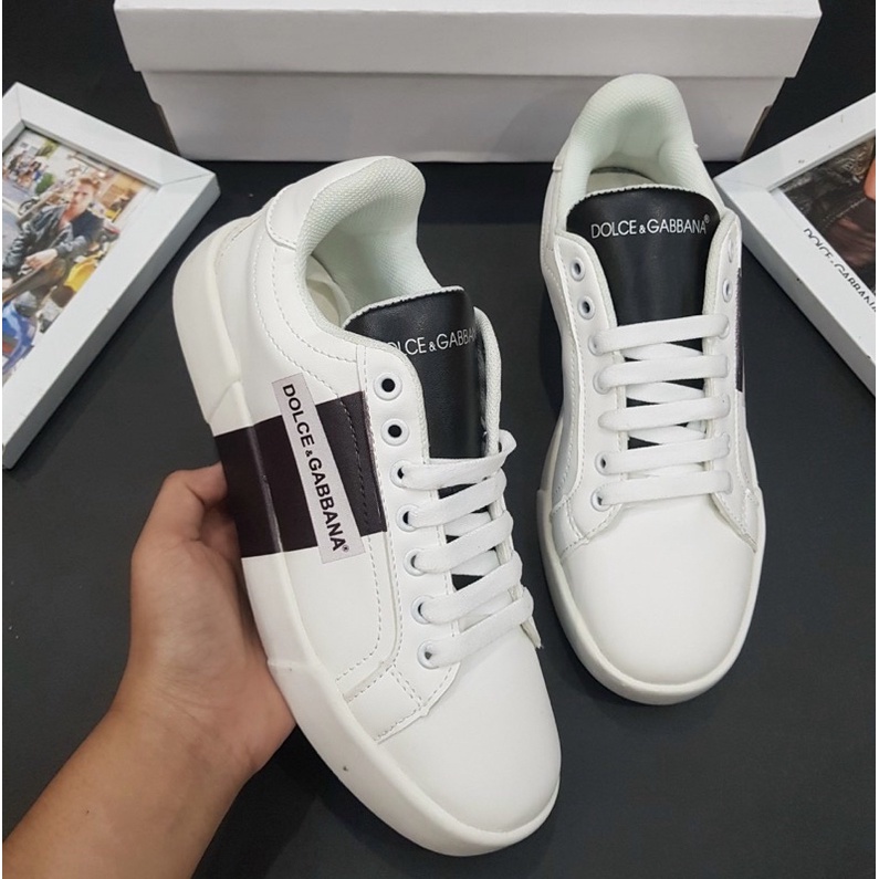 Giầy thời trang nam có hoạ tiết logo DG đế trắng, Giầy nam thể thao mầu trắng phong cách giới trẻ btshop từ 38 đến 42