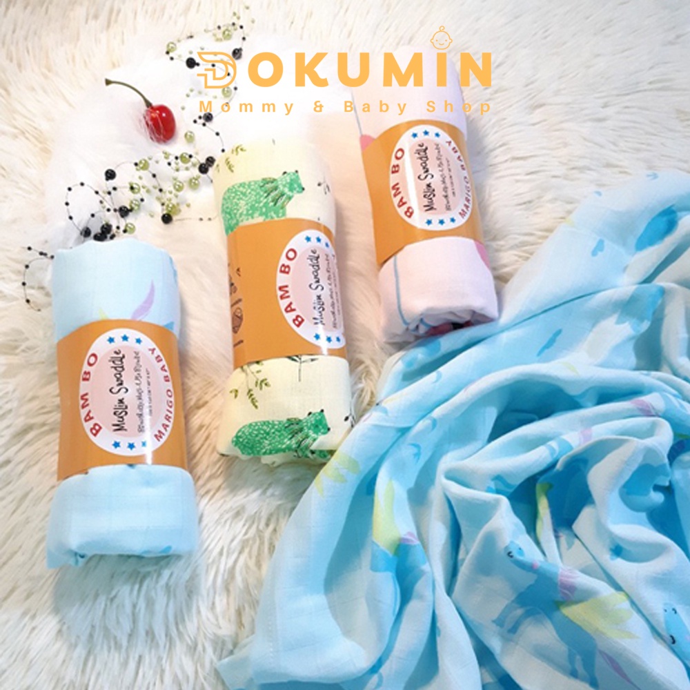 Khăn tắm cho bé sợi tre muslin swaddle siêu mềm đa năng choàng quấn cao cấp an toàn cho bé sơ sinh DOKUMIN KTMS45