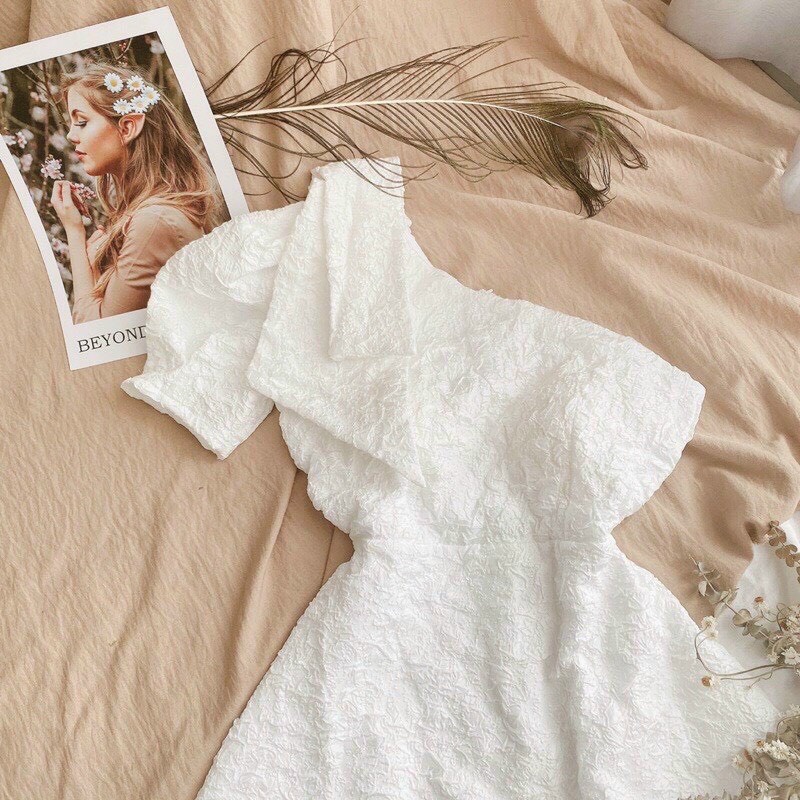 đầm gấm xốp QC chữ A kiểu xẻ vai nơ