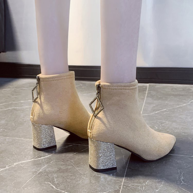 Boots combat/Boots cổ ngắn/Tất nữ, cao gót, gót thô, dễ kết hợp, phù hợp cho mùa đông, mẫu mới nhất