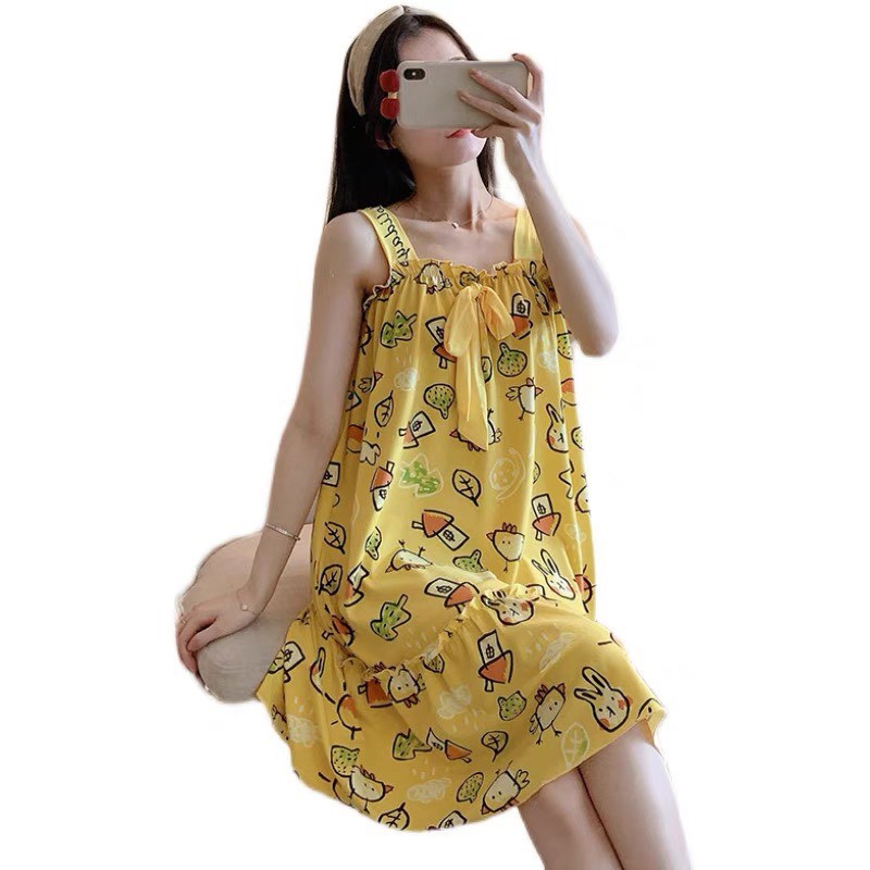 Váy bầu ngủ, đầm ngủ  2 dây CHẤT THUN SỮA siêu mềm mịn mặc mùa hè cực kỳ thoải mái V28444