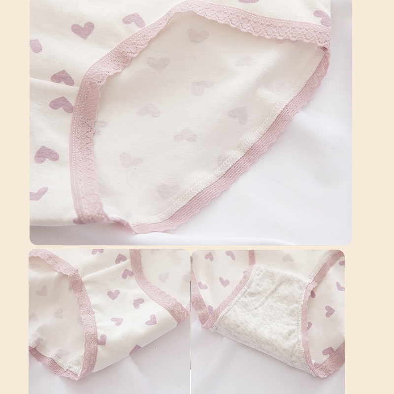 Cute Byte Bộ 3 Quần Lót Cotton Họa Tiết Trái Tim Dễ Thương Cho Nữ