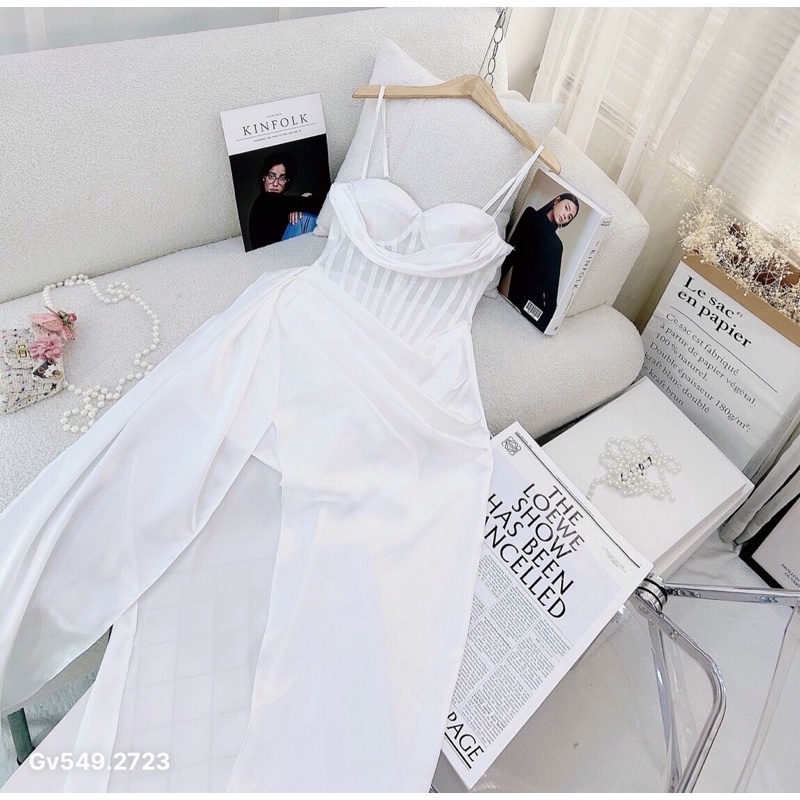 G15- đầm phi cup nhún xẻ 2 dây GV549, eo 68