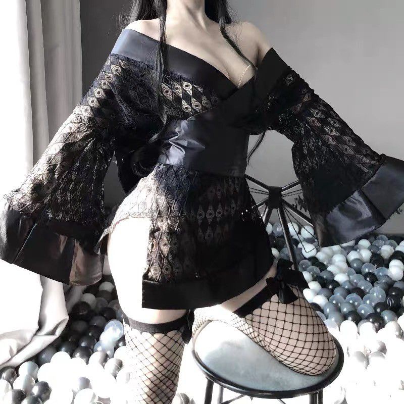 Áo choàng ngủ phong cách kimono cổ trang Nhật Bản - cosplay gợi cảm hóa trang geisha ren lưới mắt cá