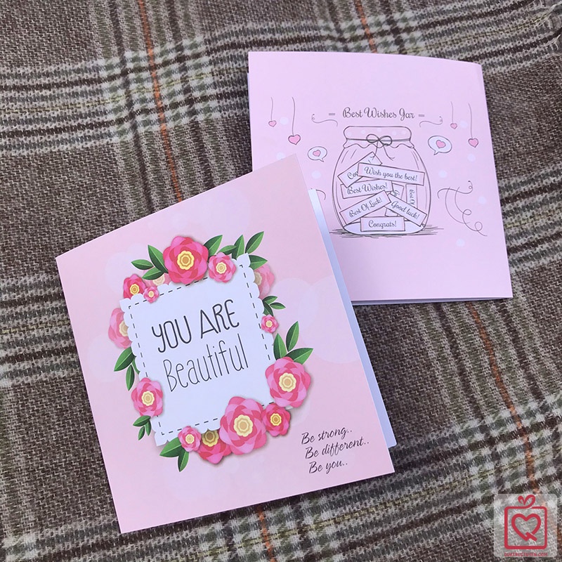 Thiệp vuông gấp You Are Beautiful, thiệp ghi lời chúc, tặng người thân các dịp chúc mừng