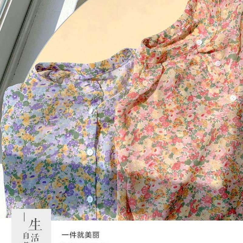 Áo sơ mi tay dài in hoa phong cách Hàn Quốc thanh lịch