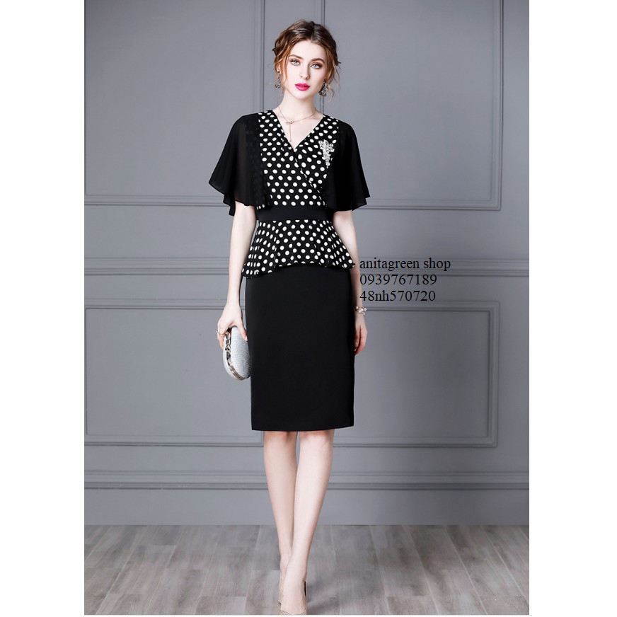 tk570720-ĐẦM BODY PEPLUM CHẤM BI