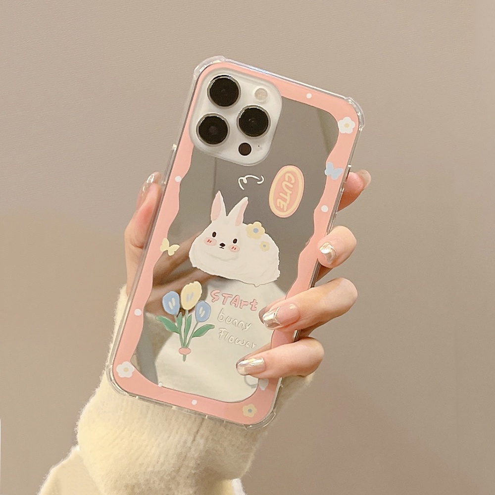 Ốp Điện Thoại TPU Mềm Tráng Gương Hình Thỏ Dễ Thương Chống Nước Cho IPhone 14 13 12 11 Pro Max XS XR 8 7 Plus