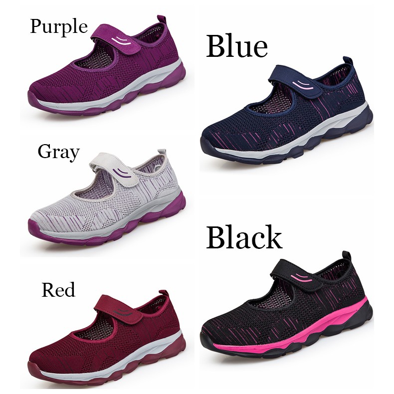 Giày thể thao quai dán đơn giản không trượt màu tím dành cho nữ mang đi bộ/ngoài trời