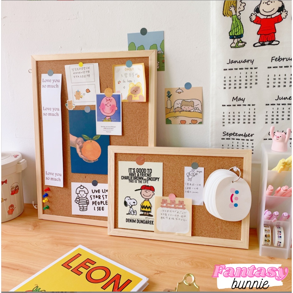 Bảng ghim gỗ bần, ghim tài liệu, tài liệu, giấy nhớ treo ảnh decor trang trí nhà cửa, bàn làm việc - Tặng kèm bộ sticker