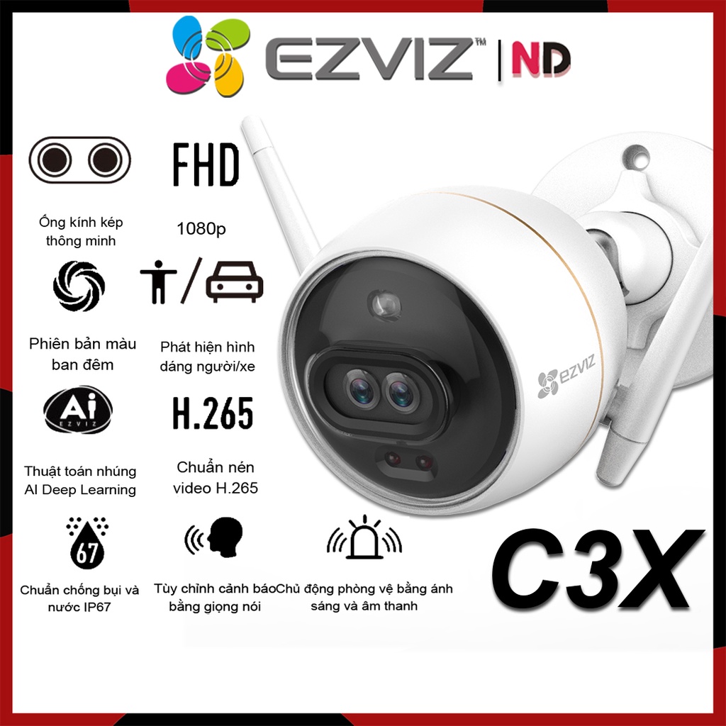 Camera Ngoài Trời Wi-Fi 2MP EZVIZ C3X HD 1080P Camera Kép - Hàng chính hãng bảo hành 24 tháng