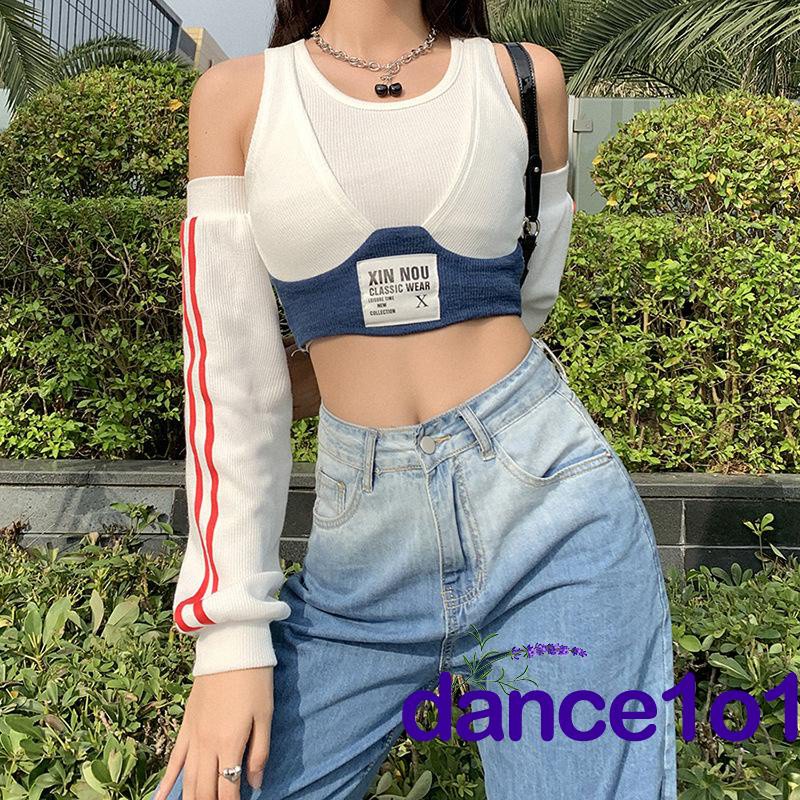 Áo Crop Top Dệt Kim Cổ Xẻ Sâu Gợi Cảm Cho Nữ