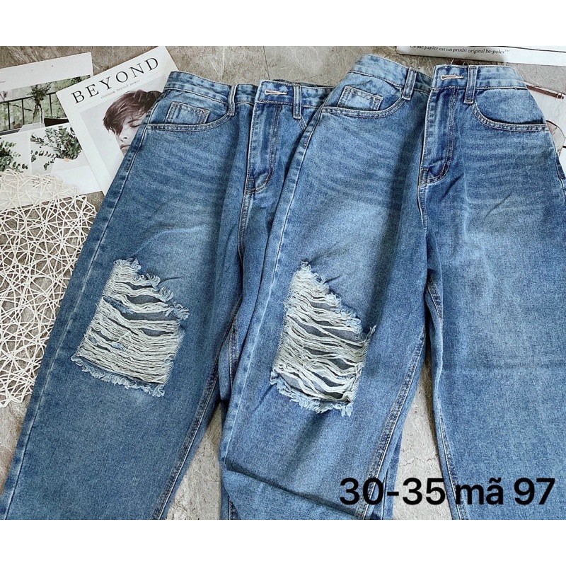 Quần jean baggy nữ rách ✈️ FREESHIP ✈️ Quần jean baggy nữ lưng cao size đại kiểu rách đùi hàng VNXK MS97 Bigsize 2KJean