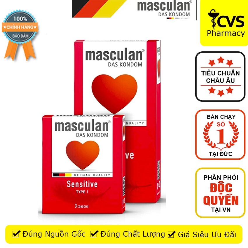 Bao cao su Siêu mỏng và Nhạy cảm Masculan Sensitive (Đỏ) - cvspharmacy