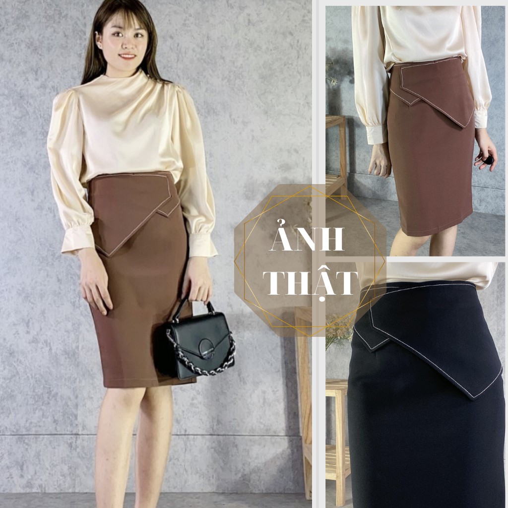 Chân váy công sở bút chì vạt chỉ nổi EMIX (2 màu), midi, dáng dài, cạp cao, ôm dáng, vải tuyết mưa, mềm mịn, không lộ | BigBuy360 - bigbuy360.vn