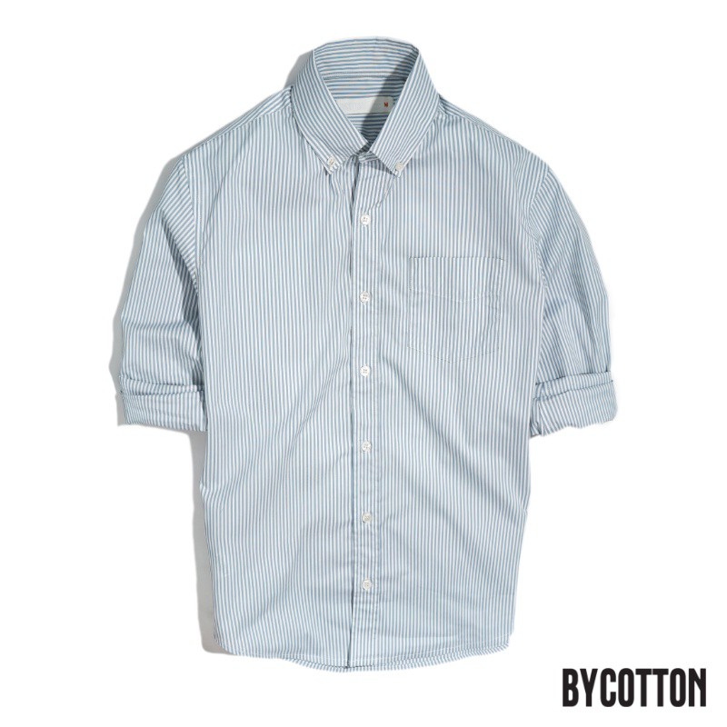 Áo Sơ Mi Dài Tay Phối Sọc BYCOTTON Small Stripes Blue Oxford Shirt