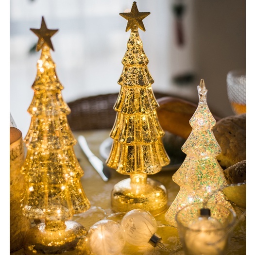 Cây thông thủy tinh đèn phát sáng lấp lánh khảm cát trắng hổ phách - Cây thông đèn ngủ nhập khẩu