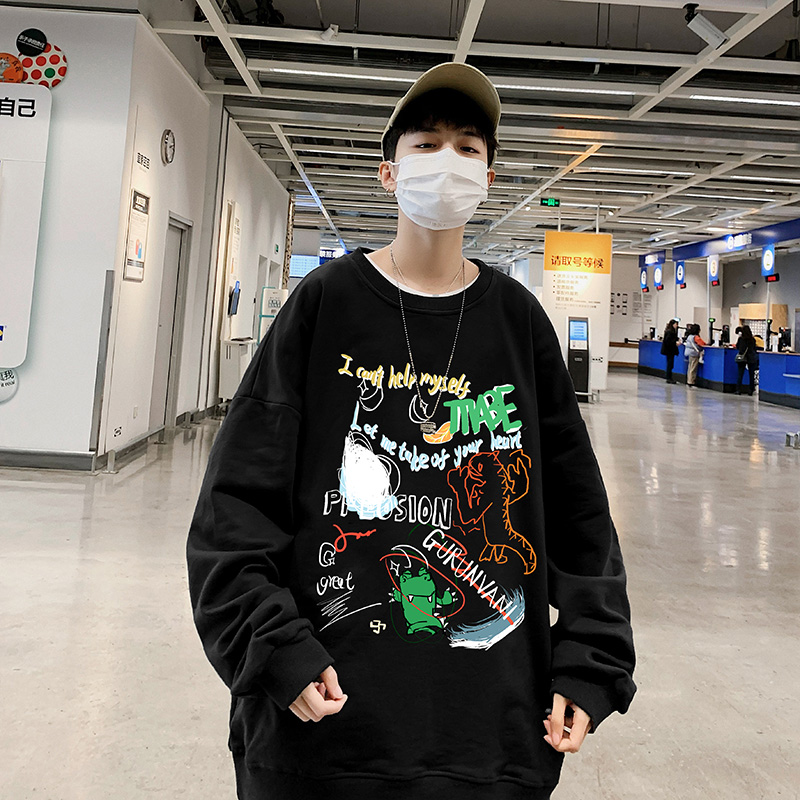 Áo Thun Dáng Rộng Dài Tay In Họa Tiết Graffiti 4 Màu Sắc Size M-5Xl