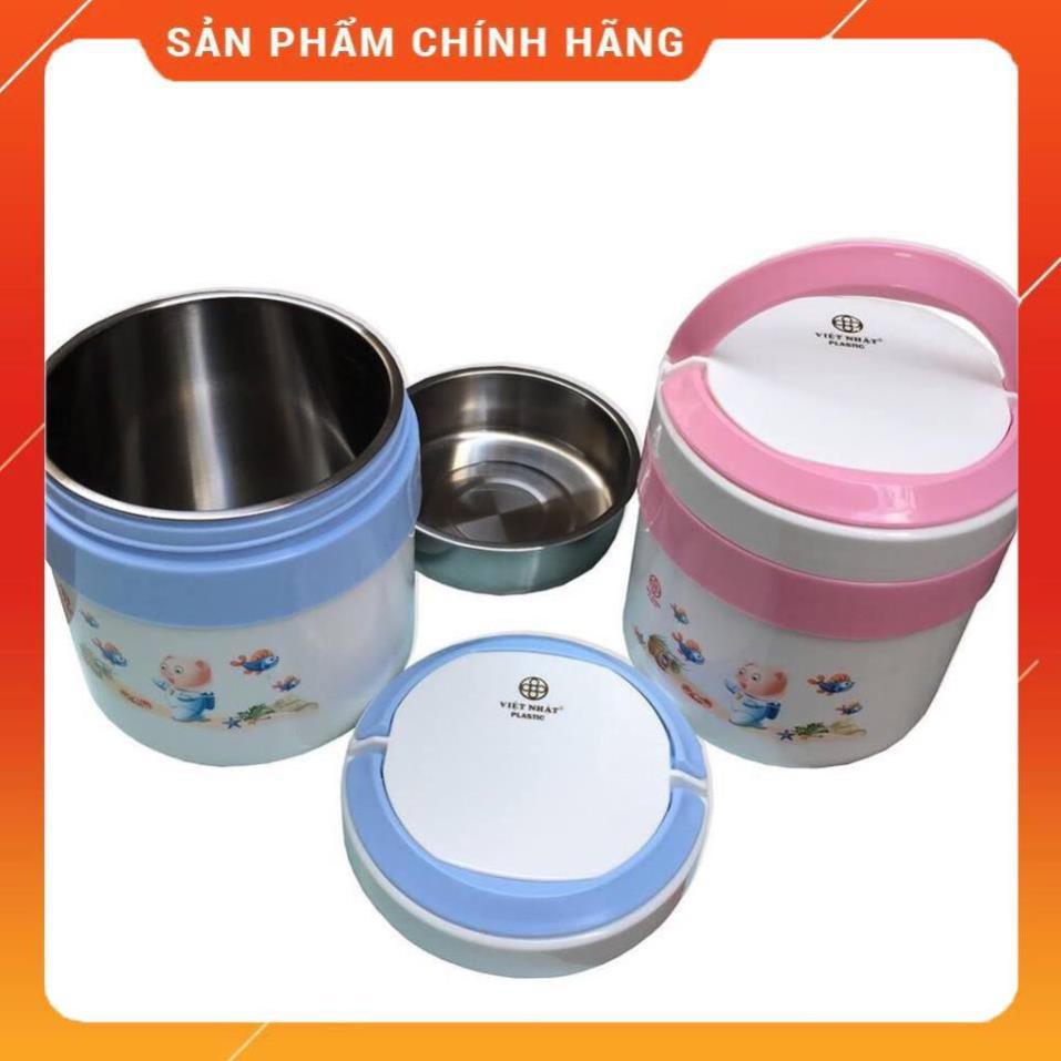 Cặp lồng giữ nhiệt cơm, cháo 2 ngăn 1350ml nhựa PP, ruột inox Việt Nhật - Made in Việt Nam