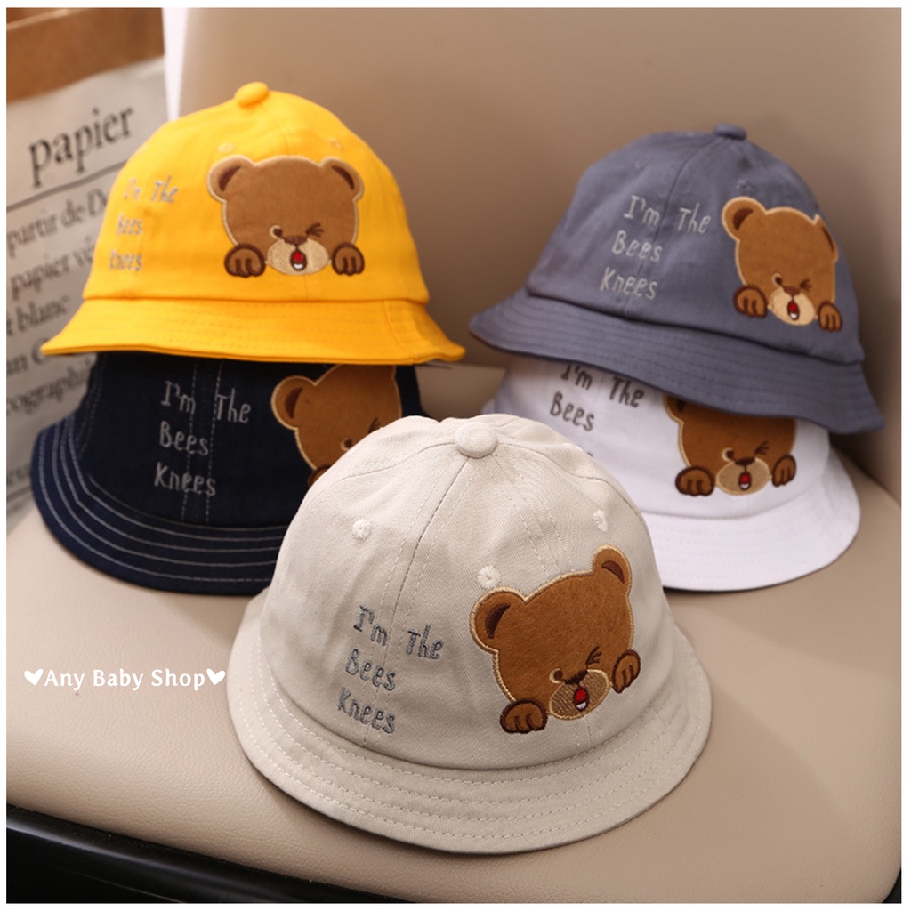 Mũ nón Bucket nỉ rộng vành thời trang cho bé trai và bé gái hình gấu nháy mắt nhiều màu siêu cute    ❣❣