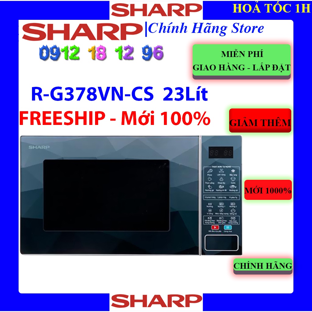 [Mã ELHAMS5 giảm 6% đơn 300K] [Sharp R-G378VN-CS] Lò vi sóng Sharp 23 lít R-G378VN-CS, G378VN, Hàng chính hãng