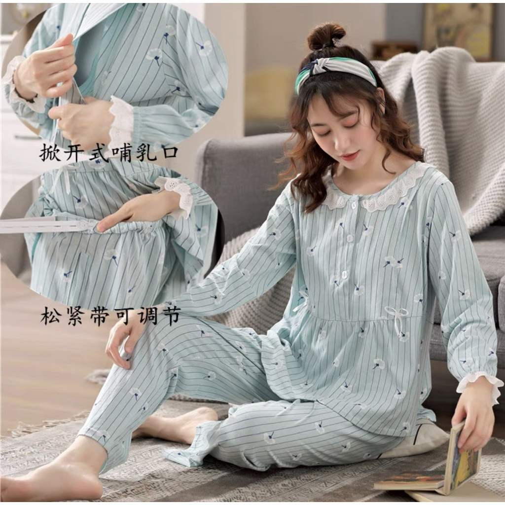 Bộ bầu - bộ sau sinh - chất liệu cotton - kiểu mới thời trang ( sọc bông - dài )