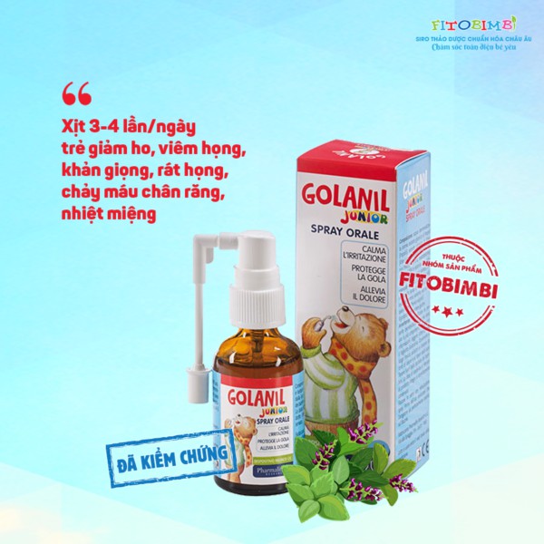 Golanil Junior - Giảm ho, giảm viêm, giảm đau rát họng, tăng sức đề kháng đường hô hấp cho Bé