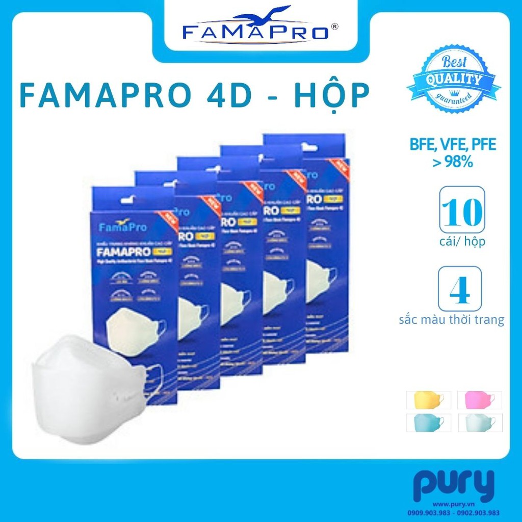 [HỘP-10 CÁI] Khẩu trang y tế cao cấp kháng khuẩn 3 lớp Famapro 4D