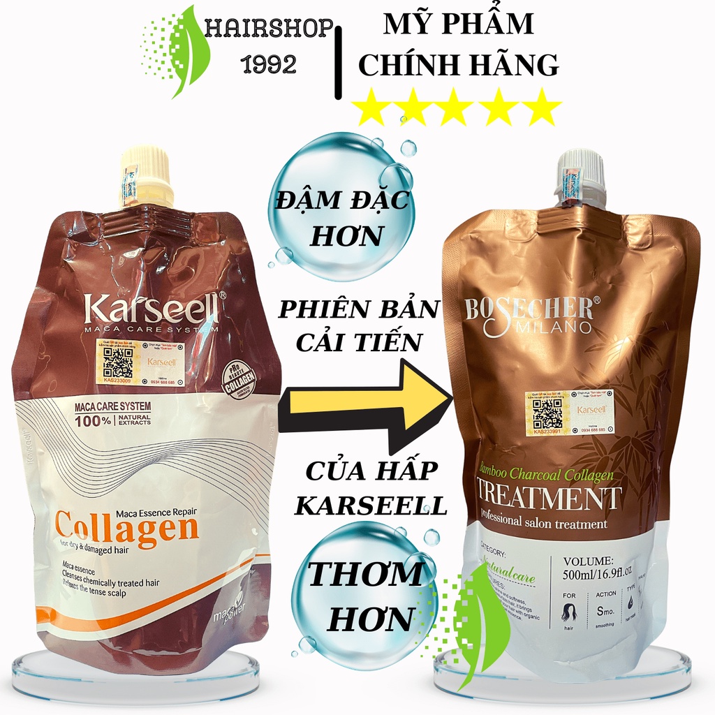 Kem Ủ Tóc Hấp Tóc Colagen Bosecher Phục Hồi Tóc Hư Tổn | Ủ Tóc Siêu Mượt 500ml | Phiên Bản Cải Tiến Colagen Karseell