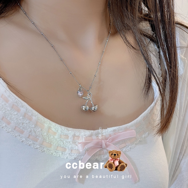 Vòng cổ Mặt Trái Tim Màu Hồng Cherry Cá Tính Dành Cho Nữ