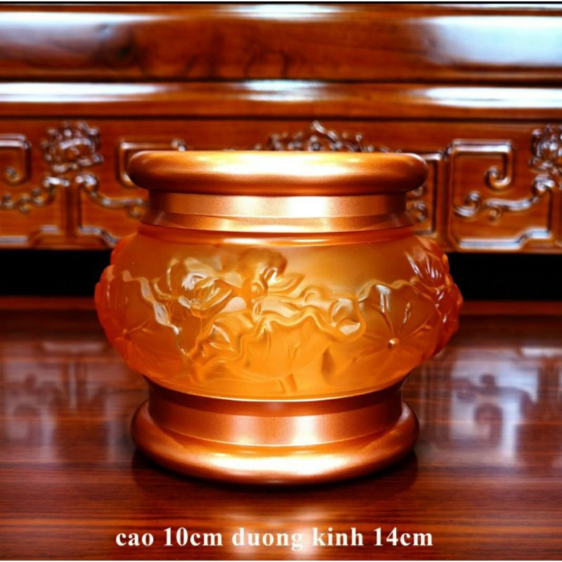 Bộ thờ cúng thủy tinh lưu ly vàng phối  đồng cao cấp