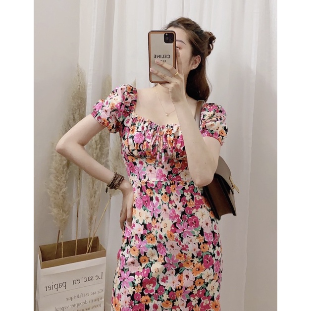 Váy hoa nhí trễ vai cúp ngực