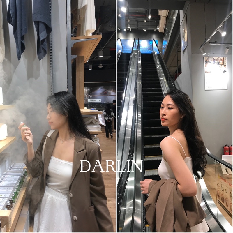 Áo 2 dây nữ sợi bún có mút dáng dài, bra tập gym mặc blazer cardigan DARLIN