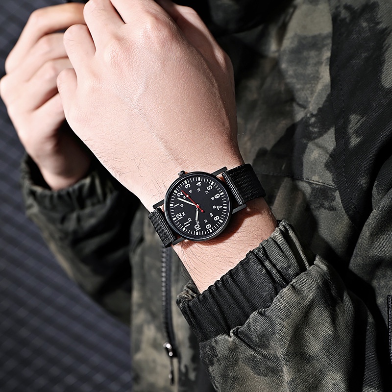 LWCC P002 Đồng hồ đeo tay mặt tròn máy thạch anh dây đeo canvas thời trang