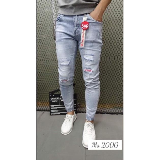 Mua Quần jean nam rách gối màu xanh kèm hình thật, quần jean nam rách ...