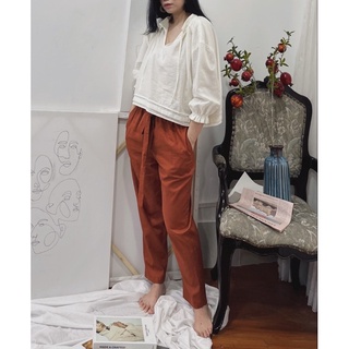 Áo lửng cổ trụ- Quần dài Linen