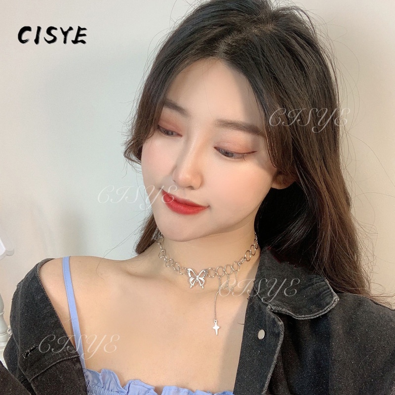 Vòng cổ Choker mặt tròn hình bướm phong cách Hip Hop dành cho nữ
